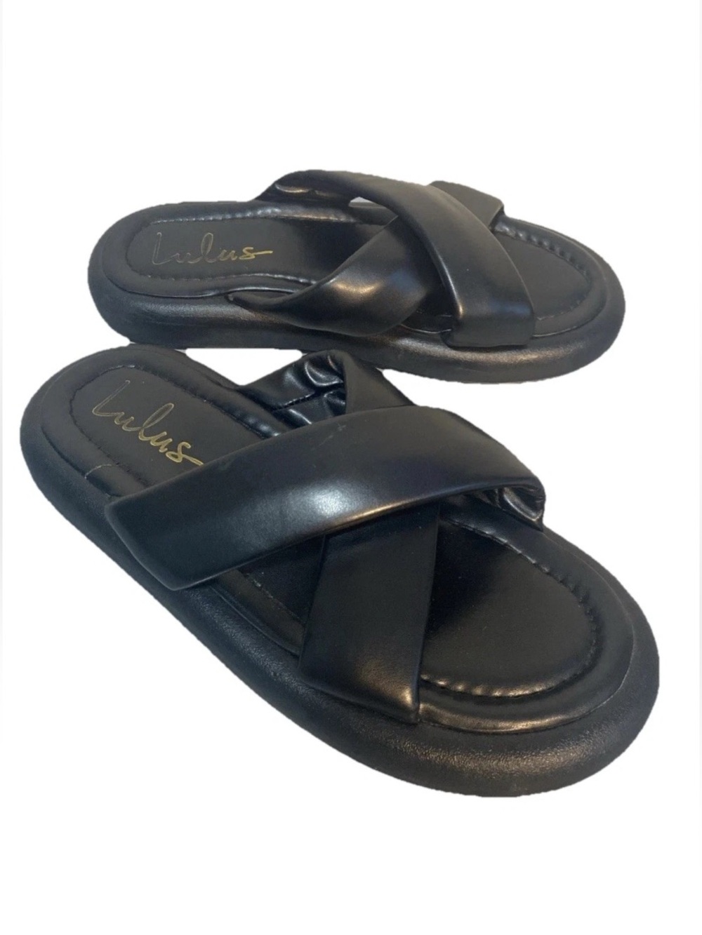 Lulu’s Sumire Women’s Black Flatform Sandals Slides Size 39 Padded crisscross